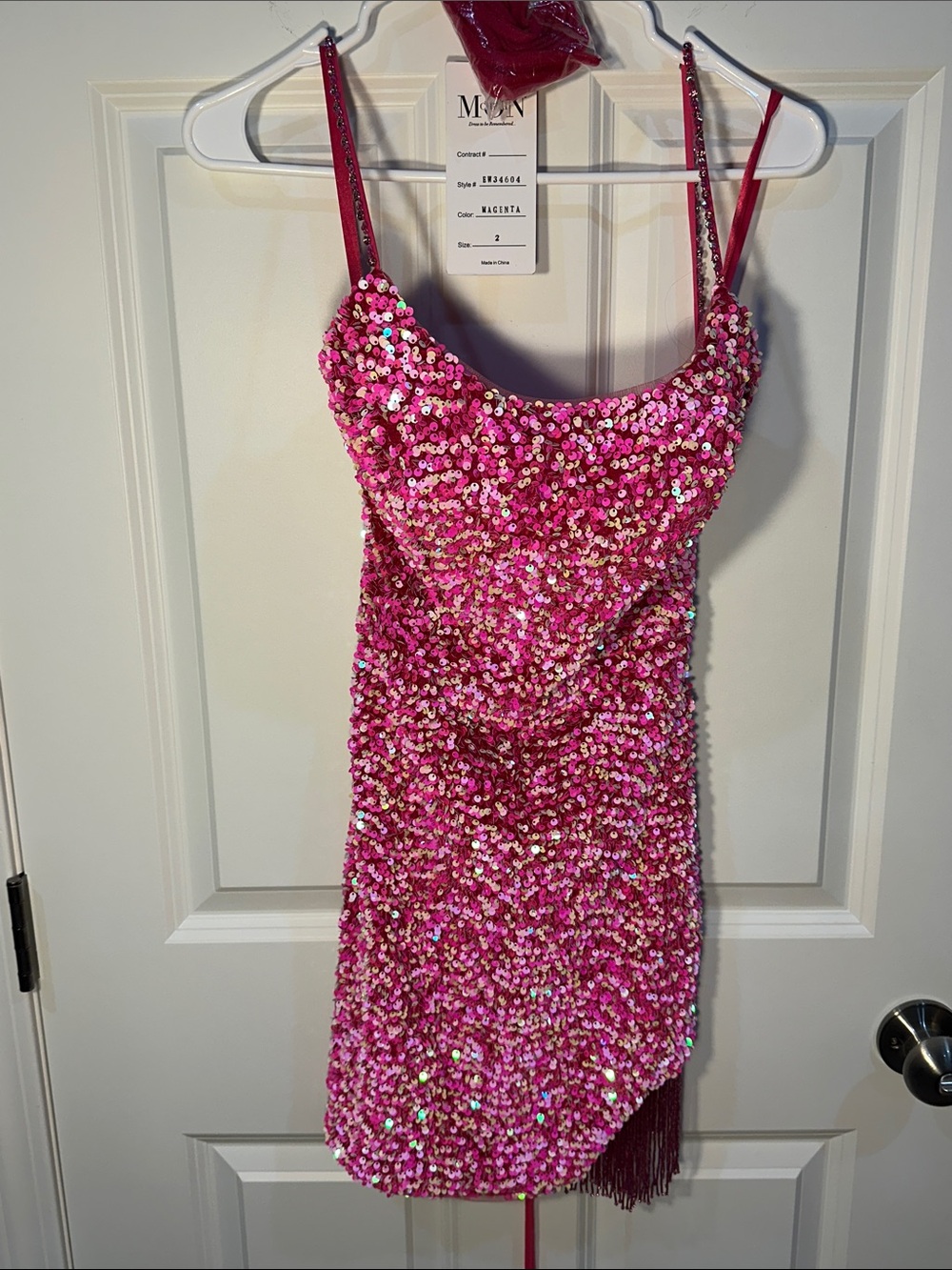 Magenta Sequin Mini Dress with Fringe